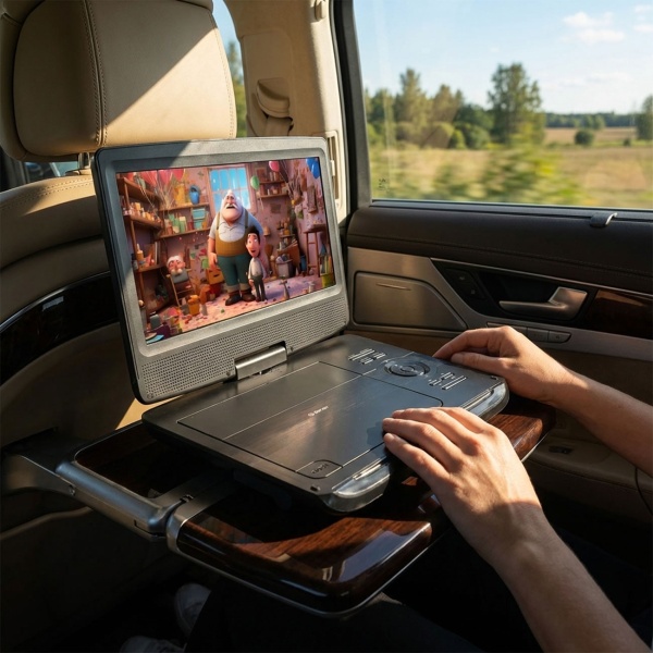 Tragbarer 10 Zoll DVD Player mit Akku, SD & USB Slot, inklusive Kfz-Halterung, Autoadapter und Kopfhöreranschluss, Reise DVD Player