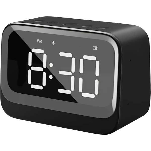 Digitaler Wecker mit Bluetooth 5.3 Lautsprecher, Doppelalarm und dimmbarem LCD Display, moderner Nachttischwecker in Schwarz