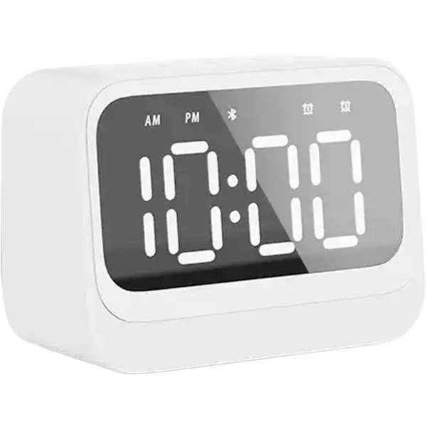 Digitaler Wecker mit Bluetooth 5.3 Lautsprecher, Doppelalarm und dimmbarem LCD Display, moderner Nachttischwecker in Weiss