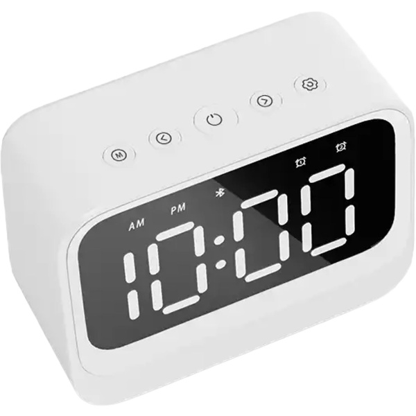 Digitaler Wecker mit Bluetooth 5.3 Lautsprecher, Doppelalarm und dimmbarem LCD Display, moderner Nachttischwecker in Weiss