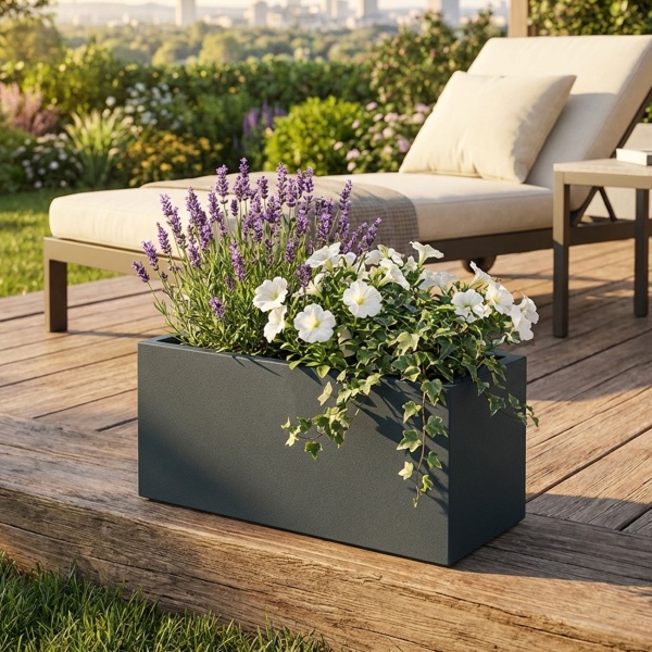 Blumentopf Rechteckig 58cm in Anthrazit, Pflanzkasten 21L aus Kunststoff für Innen & Aussen, Frostsicher & UV-Beständig, Leichtgewicht