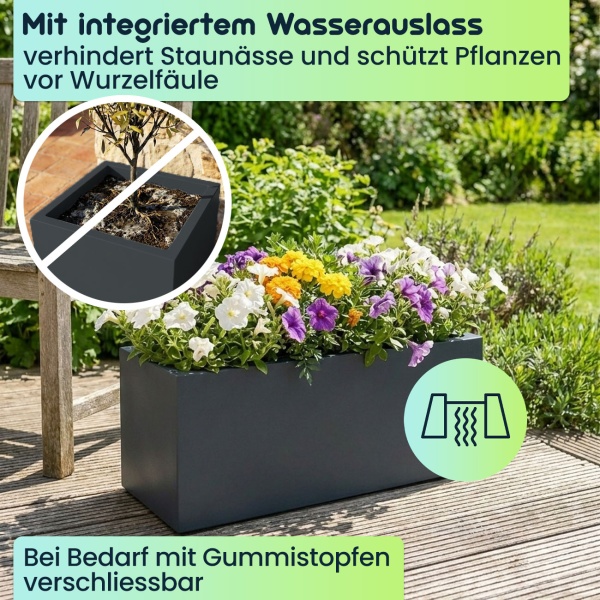 Blumentopf Rechteckig 58cm in Anthrazit, Pflanzkasten 35L aus Kunststoff für Innen & Aussen, Frostsicher & UV-Beständig, Leichtgewicht