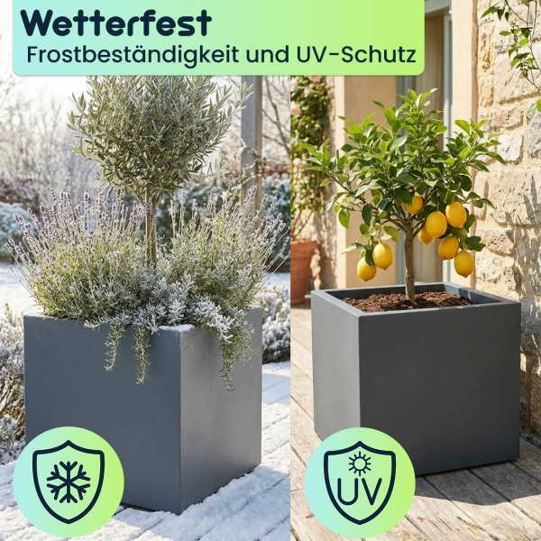 Blumentopf Quadratisch 58cm in Anthrazit, Pflanzkasten 91L aus Kunststoff für Innen & Aussen, Frostsicher & UV-Beständig, Leichtgewicht
