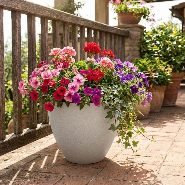 Moderner Pflanzkübel Rund Ø38cm in Sand, Blumentopf 23L aus Kunststoff für Innen & Aussen, Frostsicher & UV-Beständig, Leichtgewicht