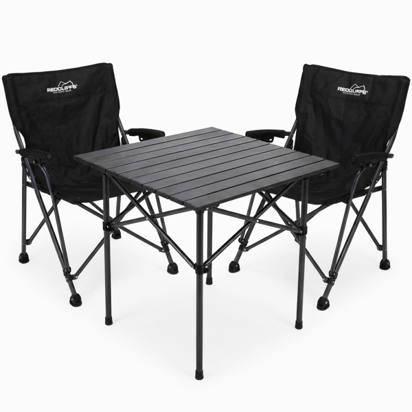 Campinggarnitur 3-teilig Set mit quadratischem Campingtisch und 2 Klappstühlen, Leicht & Faltbar für Outdoor Garten Picknick Terrasse Balkon