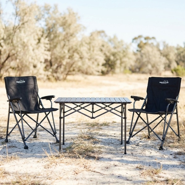 Campinggarnitur 3-teilig Set mit rechteckigem Campingtisch und 2 Klappstühlen, Leicht & Faltbar für Outdoor Garten Picknick Terrasse Balkon