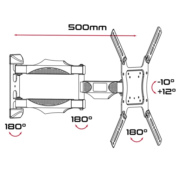 Stabile TV Wandhalterung schwenkbar & neigbar, universal für 26-42 Zoll Fernseher - flexibler Wandabstand bis 50cm, max 30kg, Schwarz