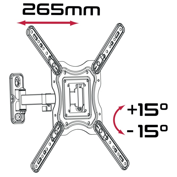 TV Wandhalterung schwenkbar neigbar für 23-50 Zoll Fernseher, bis 30kg, VESA 400x400, Wandabstand 65-265mm, Monitor Halterung