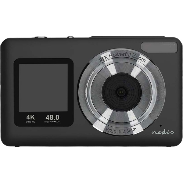 Digitale 4K Fotokamera 48MP mit Autofokus, Dual-Display für Selfies & Vlogs, 18x Digitalzoom, 5MP CMOS, Webcam-Funktion, LED-Blitz, Schwarz, 1/4 Zoll