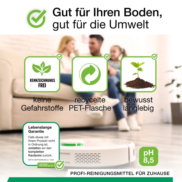 2er-Set Holz-Bodenreiniger-Konzentrat für Wischroboter, Zitronenduft, vegan, 1 L, biologisch abbaubar, schnell trocknend