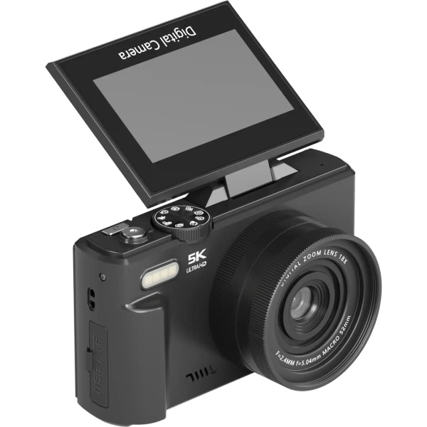 Kompakte 5K WLAN Digitalkamera mit 18x Zoom, 75MP Fotoauflösung & 180 Grad Klappdisplay – ideale Vlogging-Kamera für YouTube & Live-Streams