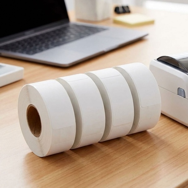 4er-Set Etikettenrollen für Bluetooth Thermodrucker CH12428: Profi-Zubehör, weisse Papierrollen - langlebig & passgenau