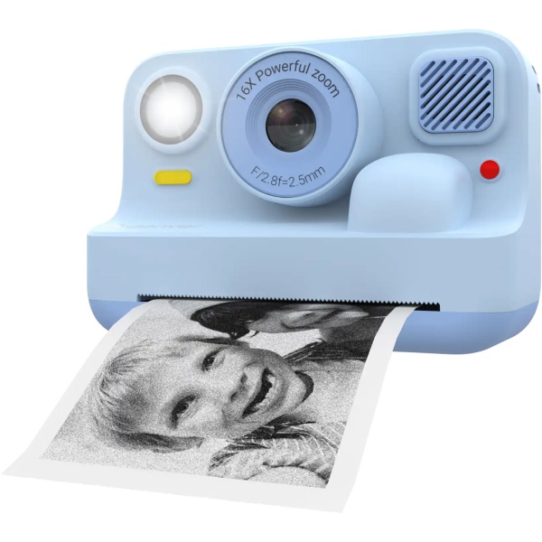 Kinder-Druckkamera mit Bluetooth, Blau: Sofortbildkamera mit Thermodruck für Smartphone-Fotos, Full-HD-Video & 48MP Selfie-Linse