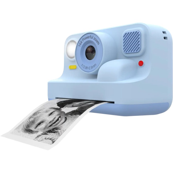 Kinder-Druckkamera mit Bluetooth, Blau: Sofortbildkamera mit Thermodruck für Smartphone-Fotos, Full-HD-Video & 48MP Selfie-Linse