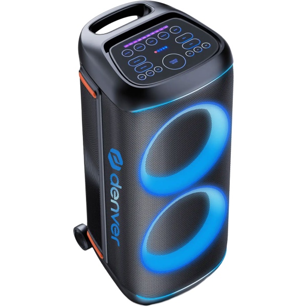 Bluetooth-Partylautsprecher 200W RMS: Musikbox mit LED-Lichtshow, TWS, Akku, Rollen, Mikrofon & Fernbedienung - IPX4 Spritzwasserschutz