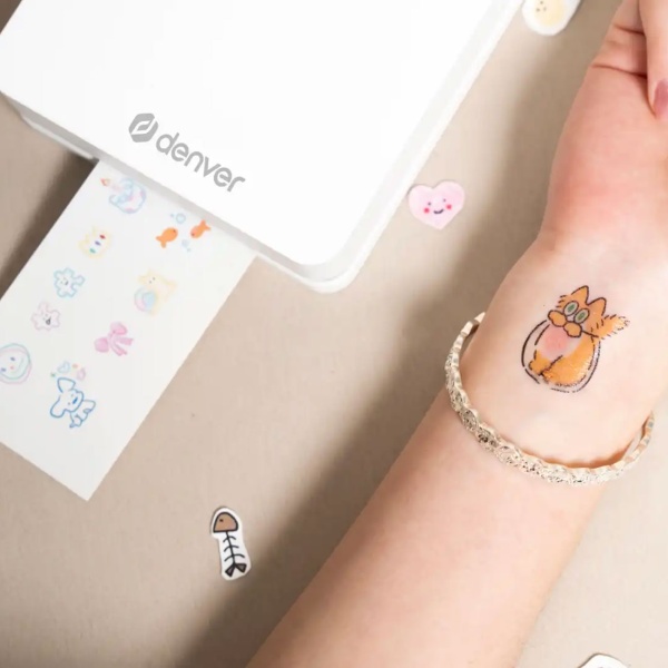 Mobiler Bluetooth Farbdrucker – Tragbarer Mini Fotodrucker für Fotos, Sticker & Tattoos, inkl. Akku & App, für iOS & Android, Weiss