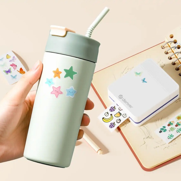 Mobiler Bluetooth Farbdrucker – Tragbarer Mini Fotodrucker für Fotos, Sticker & Tattoos, inkl. Akku & App, für iOS & Android, Weiss