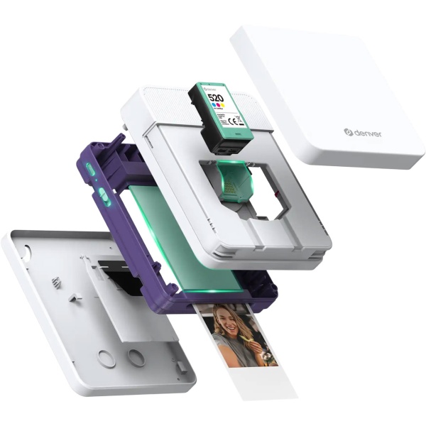 Mobiler Bluetooth Farbdrucker – Tragbarer Mini Fotodrucker für Fotos, Sticker & Tattoos, inkl. Akku & App, für iOS & Android, Weiss