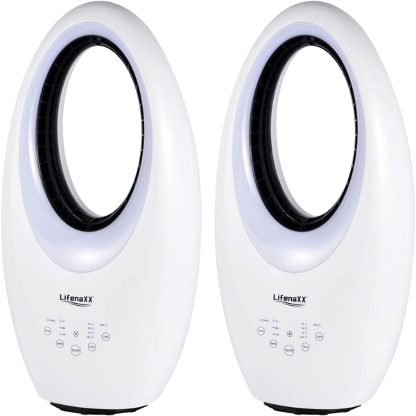 2er-Set Rotorloser Ventilator mit LED: Moderner Turmventilator mit Fernbedienung, Oszillation & Timer - Perfekt für kühle Tage