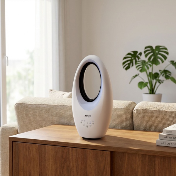 Rotorloser Ventilator mit LED: Moderner Turmventilator mit Fernbedienung, Oszillation & Timer - Perfekt für kühle Tage