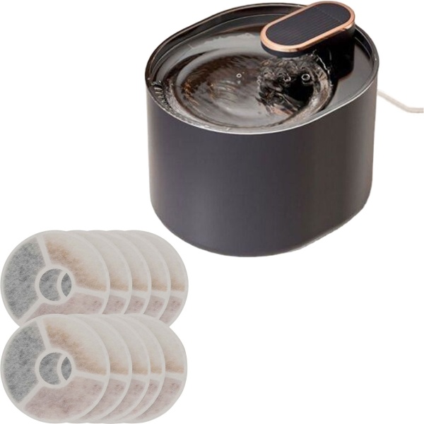 Elektrischer Katzenbrunnen 3L mit 10 Ersatzfiltern, extrem leiser Haustierbrunnen 30dB mit Wasserstandswarnung, dreistufiges Filtersystem, Schwarz