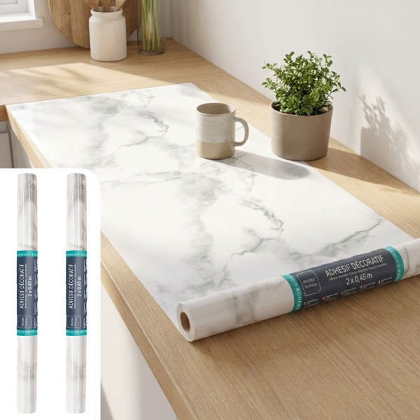 2er-Set Hochwertige Klebefolie Weisser Marmor – Moderne Dekofolie, selbstklebend, 45cmx200cm