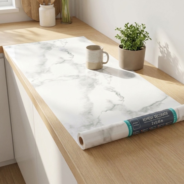 2er-Set Hochwertige Klebefolie Weisser Marmor – Moderne Dekofolie, selbstklebend, 45cmx200cm