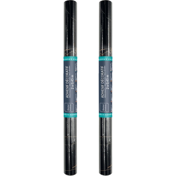 2er-Set Hochwertige Klebefolie Schwarzer Marmor – Moderne Dekofolie, selbstklebend, 45cmx200cm