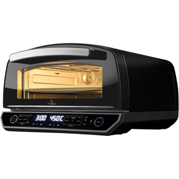 Pizzaofen elektrisch 450°C mit Pizzastein, 2200W Indoor Ofen für 33cm Pizza, Touch-Display, 10 Funktionen, inkl. Pizzaheber & Backblech, Schwarz