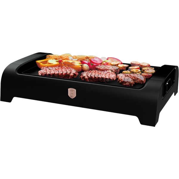 Elektrischer Tischgrill 1500W Schwarz mit Antihaft-Grillplatte: stufenloses Thermostat, ideal für fettarmes Grillen, kompakt, edel, einfaches Reinigen