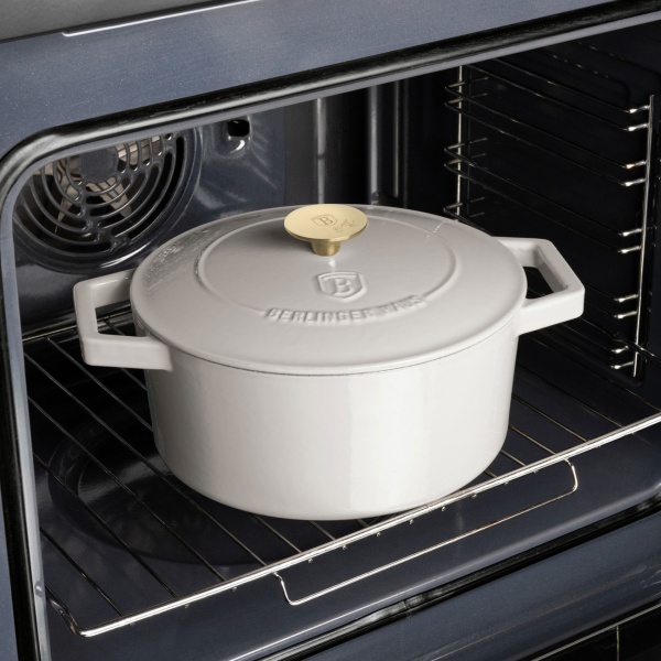 Gusseisen Schmortopf Ø24 cm 4,35L, Creme: Edle Kasserolle, induktionsgeeignet & ofenfest - Bräter zum Schmoren, Backen & Servieren