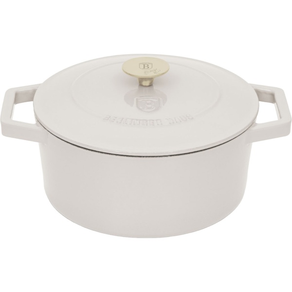 Gusseisen Schmortopf Ø24 cm 4,35L, Creme: Edle Kasserolle, induktionsgeeignet & ofenfest - Bräter zum Schmoren, Backen & Servieren