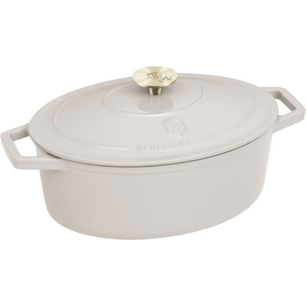 Ovaler Bräter Ø30cm Gusseisen Schmortopf, induktionsgeeignet: Eleganter Brattopf & Kasserolle zum Schmoren, Braten & Backen, Creme