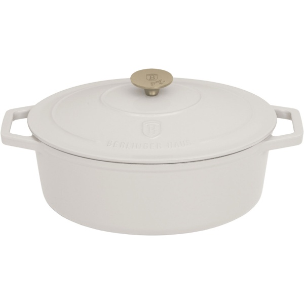 Ovaler Bräter Ø30cm Gusseisen Schmortopf, induktionsgeeignet: Eleganter Brattopf & Kasserolle zum Schmoren, Braten & Backen, Creme