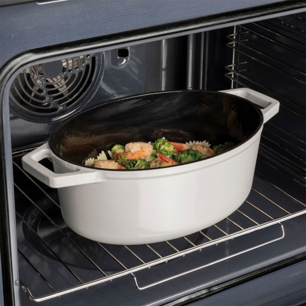 Ovaler Bräter Ø30cm Gusseisen Schmortopf, induktionsgeeignet: Eleganter Brattopf & Kasserolle zum Schmoren, Braten & Backen, Creme