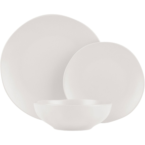 Exklusives 18-tlg. Geschirr-Set Creme: Tafelservice aus Steinzeug für 6 Personen, spülmaschinenfest & mikrowellengeeignet - für elegante Dinner