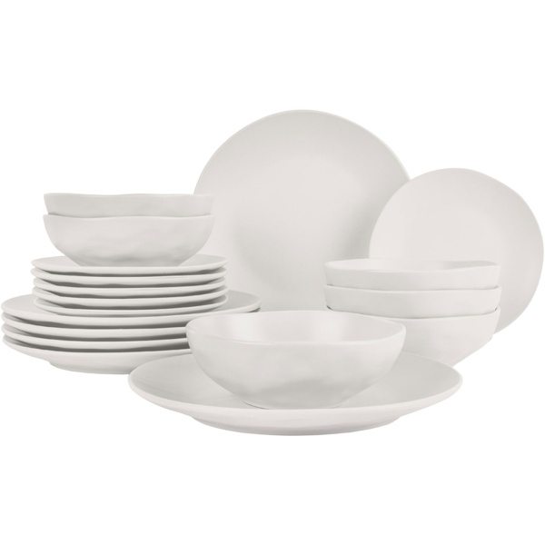 Exklusives 18-tlg. Geschirr-Set Creme: Tafelservice aus Steinzeug für 6 Personen, spülmaschinenfest & mikrowellengeeignet - für elegante Dinner