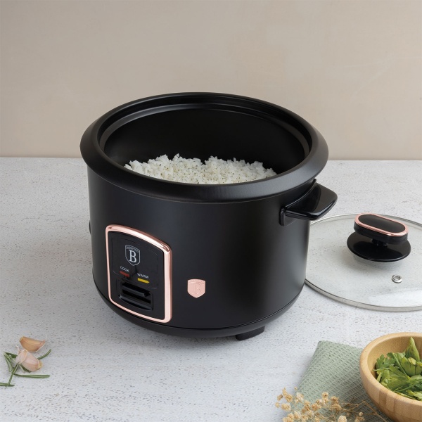 Moderner Reiskocher 1,8L 700W, Antihaft-Topf in Schwarz-Roségold, edler Reisgarer für perfekte Kochergebnisse, effizient & stilvoll