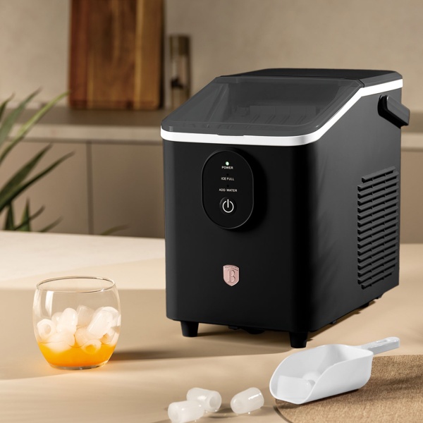 Eiswürfelmaschine - Kompakter Ice Maker Retro-Design mit 0,8L Wassertank & 120W - 12kg Eis in 24h - Inkl. praktischer Eisschaufel, Schwarz-Roségold