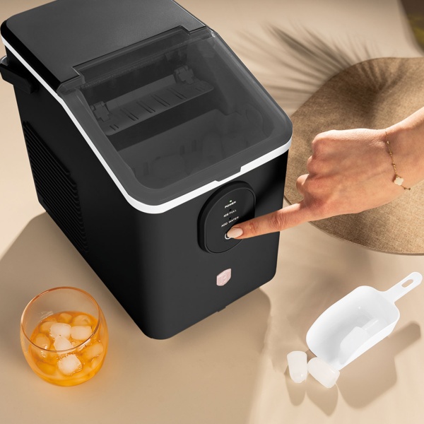Eiswürfelmaschine - Kompakter Ice Maker Retro-Design mit 0,8L Wassertank & 120W - 12kg Eis in 24h - Inkl. praktischer Eisschaufel, Schwarz-Roségold