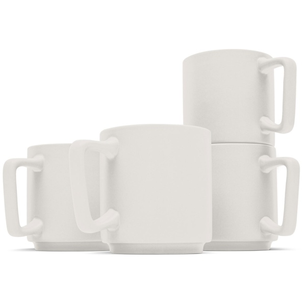 4-teiliges Tassenset aus Steinzeug: 300ml Becher-Set matt creme, spülmaschinenfest & mikrowellengeeignet - moderne Tassen, ideal für Büro und Küche