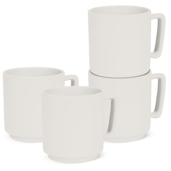 4-teiliges Tassenset aus Steinzeug: 300ml Becher-Set matt creme, spülmaschinenfest & mikrowellengeeignet - moderne Tassen, ideal für Büro und Küche