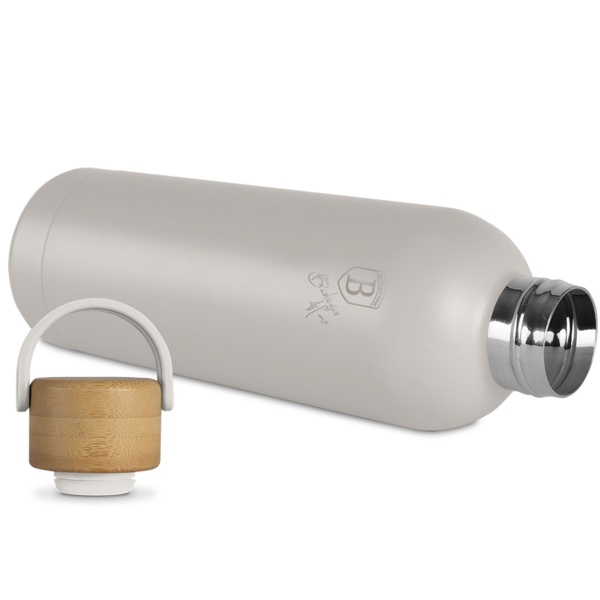 Thermosflasche 0,5 Liter Edelstahl mit Bambus-Deckel – Edle Isolierflasche in mattem Design, ideal für heisse und kalte Getränke unterwegs