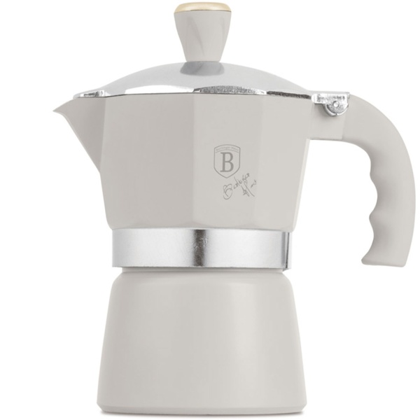 Kaffeebereiter für 3 Tassen Espresso – 150 ml Espressokocher aus Aluminium in mattem Creme – Einfache Zubereitung und leichte Reinigung