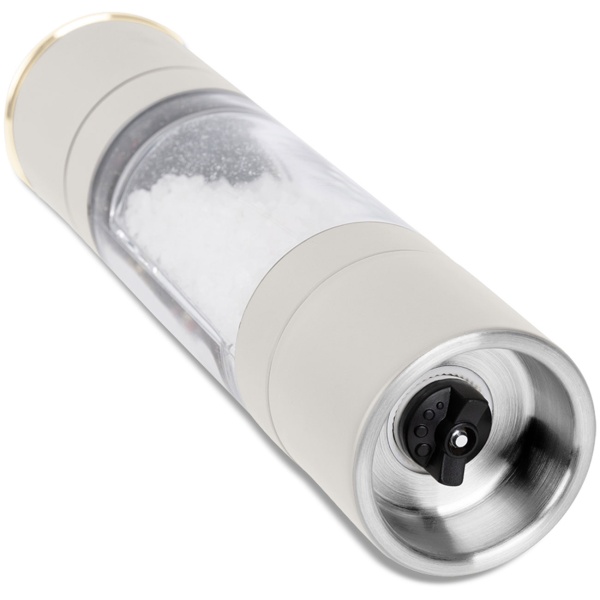 2in1 Salz- & Pfeffermühle: mattes Creme, Designer Gewürzmühle - Stilvoll & Praktisch – Mahlt Salz & Pfeffer gleichzeitig - Blickfang für jede Küche