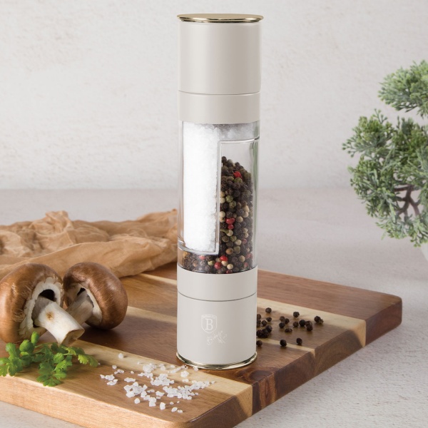 2in1 Salz- & Pfeffermühle: mattes Creme, Designer Gewürzmühle - Stilvoll & Praktisch – Mahlt Salz & Pfeffer gleichzeitig - Blickfang für jede Küche