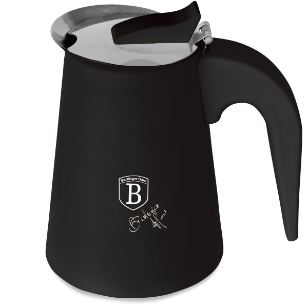 Espresso Kocher für 6 Tassen, mattes Schwarz: Mokkakanne aus Edelstahl, schneller Espressokocher für perfekten Kaffeegenuss, pflegeleicht
