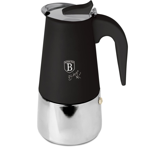 Espresso Kocher für 6 Tassen, mattes Schwarz: Mokkakanne aus Edelstahl, schneller Espressokocher für perfekten Kaffeegenuss, pflegeleicht
