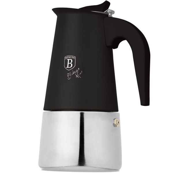 Espresso Kocher für 6 Tassen, mattes Schwarz: Mokkakanne aus Edelstahl, schneller Espressokocher für perfekten Kaffeegenuss, pflegeleicht