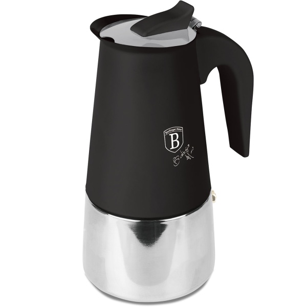 Espresso Kocher für 6 Tassen, mattes Schwarz: Mokkakanne aus Edelstahl, schneller Espressokocher für perfekten Kaffeegenuss, pflegeleicht